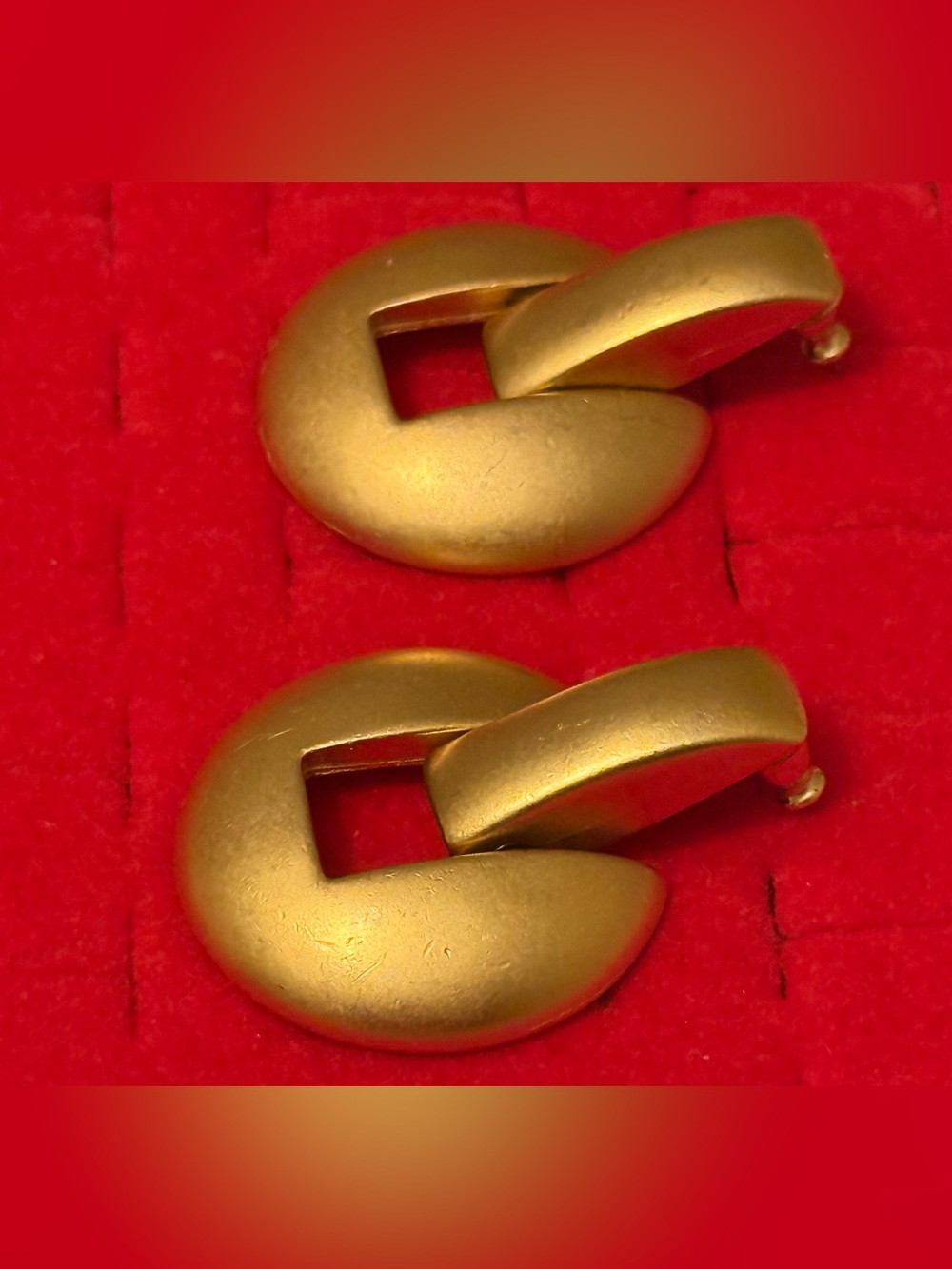 Vintage Monet Matte Gold Geometric Clip-On Earrings - Women Accessories